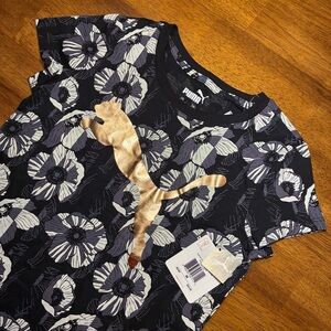 Puma Black and White Floral Tee, Girls Medium (8-10) NWT